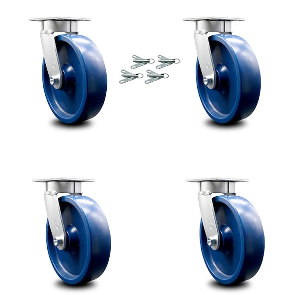 Service Caster 8 Inch Kingpinless Solid Poly Wheel Swivel Caster Set with Swivel Lock SCC SCC-KP30S820-SPUR-BSL-4 - main